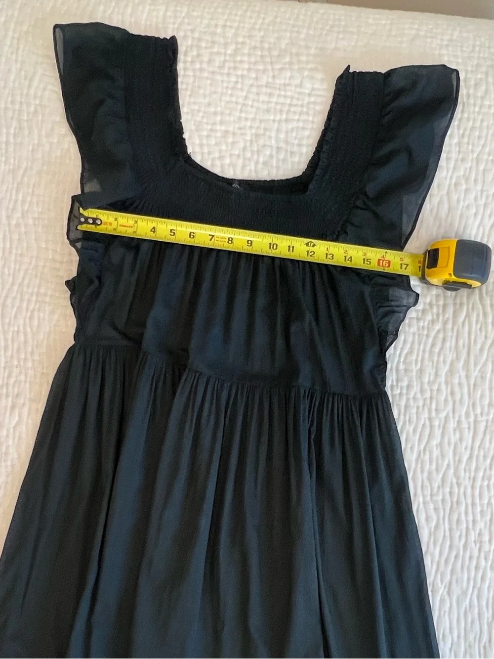 J.Crew Black Sheer Cotton Tiered Maxi Dress Flutter Sleeve Smocked Boho Prairie